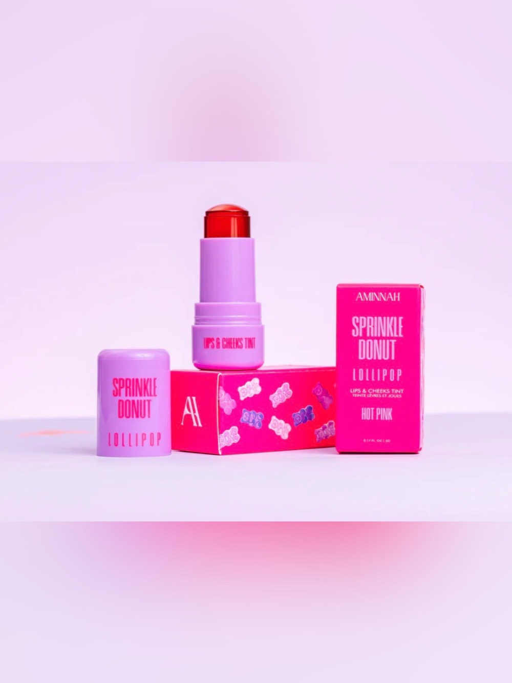 🆕 Aminnah Sprinkle Donut Lollipop Lips & Cheeks Tint - Hot Pink